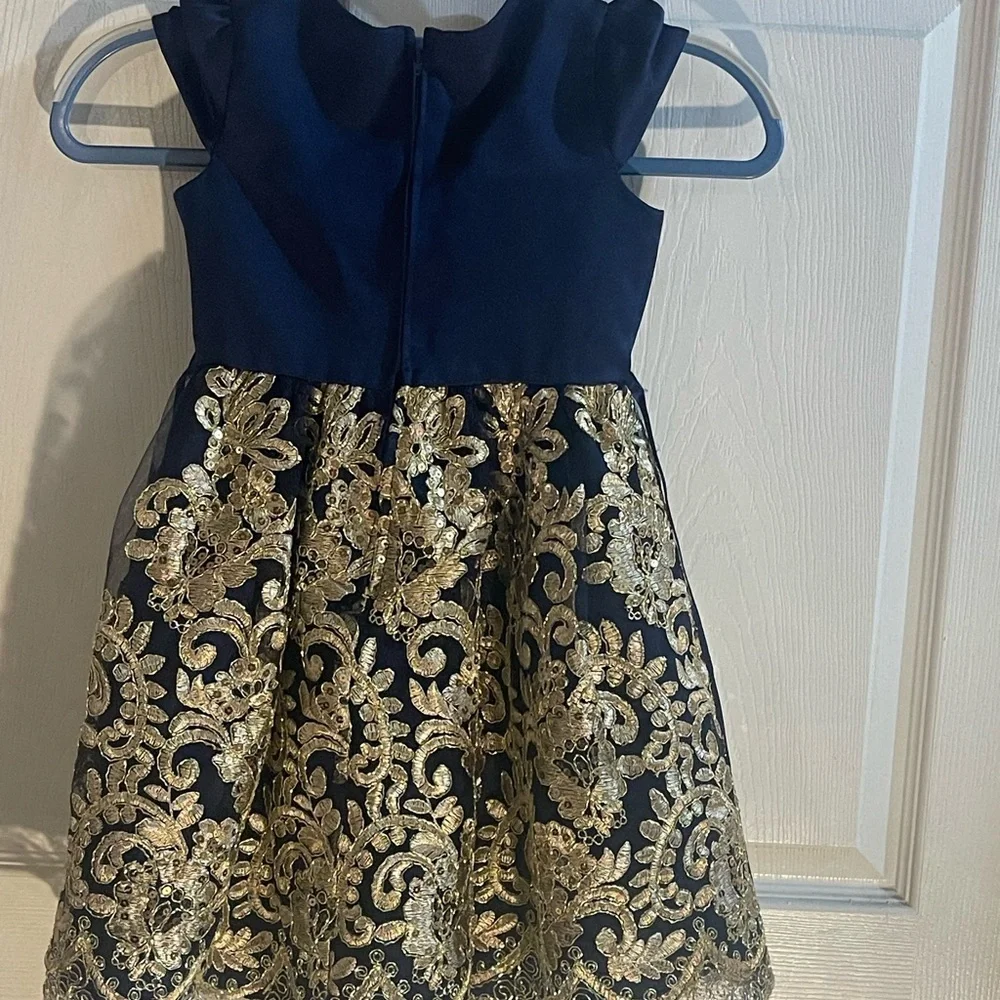 Rare Editions Navy Dress with Gold Lace Overlay - Picture 7 of 7